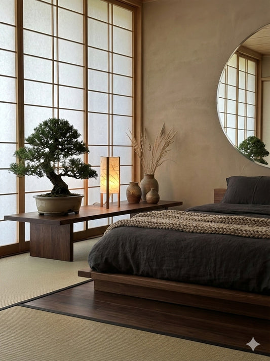 LIN 15 | Table Lamp | Handmade Washi Lampshade with Mahogany Frame