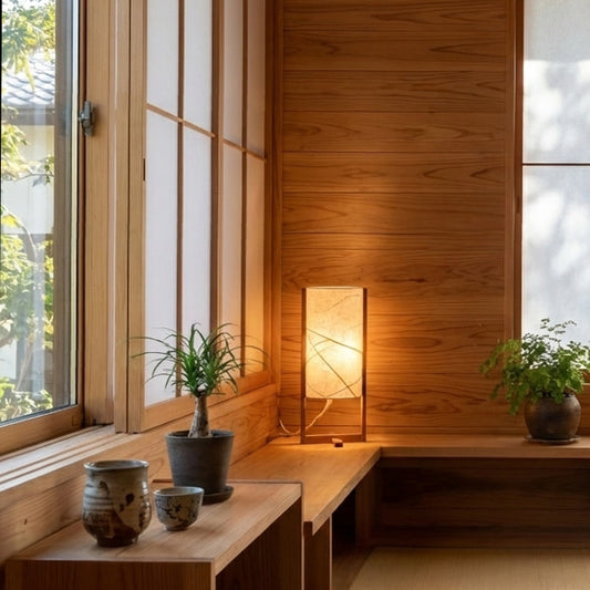 LIN 15 | Table Lamp | Handmade Washi Lampshade with Mahogany Frame