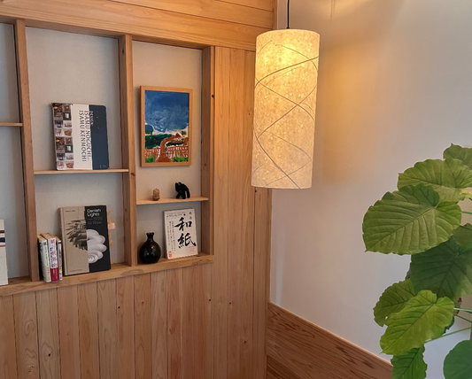 handmade washi pendant light lampshade diffuses soft light into a room